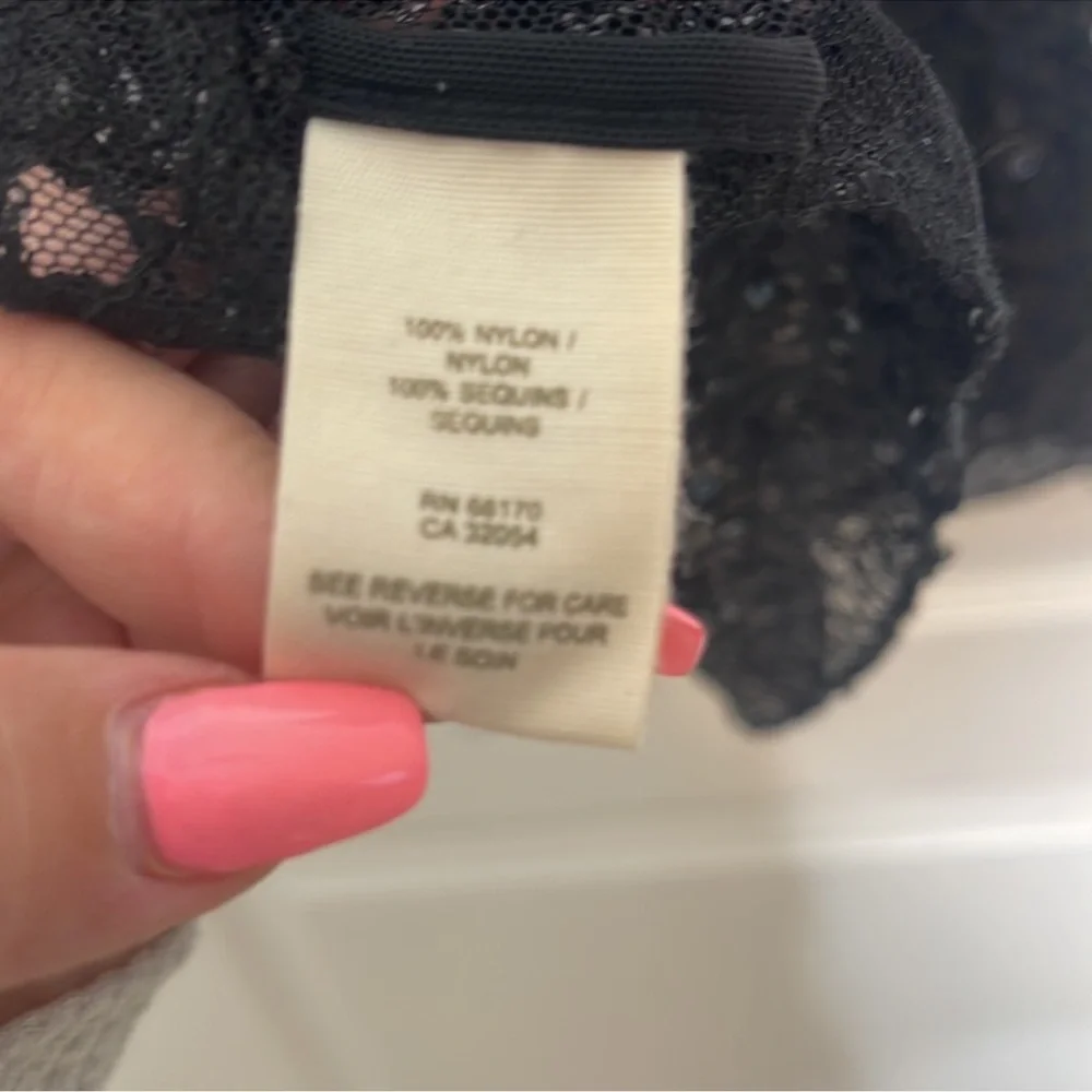Free People Intimately Free Sexy Sheer Sequined Slip Dress Black. Size Large